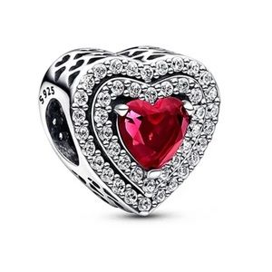 NWOT Sparkling Levelled Heart Bead Charm Sterling Silver 925